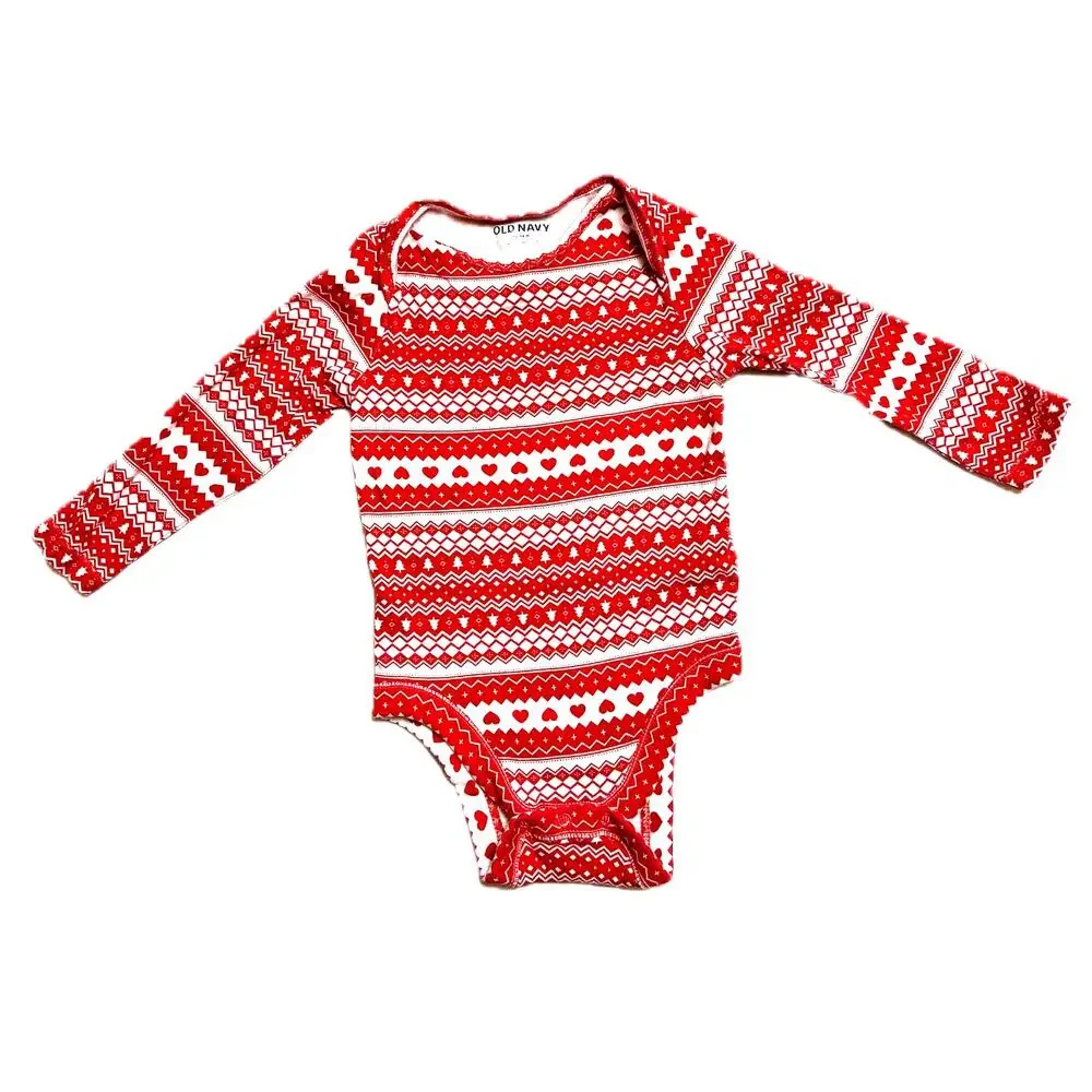 Old Navy bodysuit onesie 12-18m Christmas holiday tree hearts sweater pattern